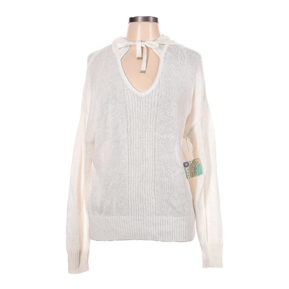 Sigrid Olsen NWT White Linen Cotton Lightweight Hoodie Sweater L Pullover Beachy